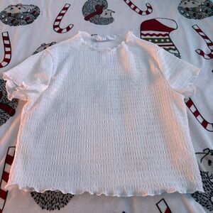 Double Zero White Textured Short Sleeve Top